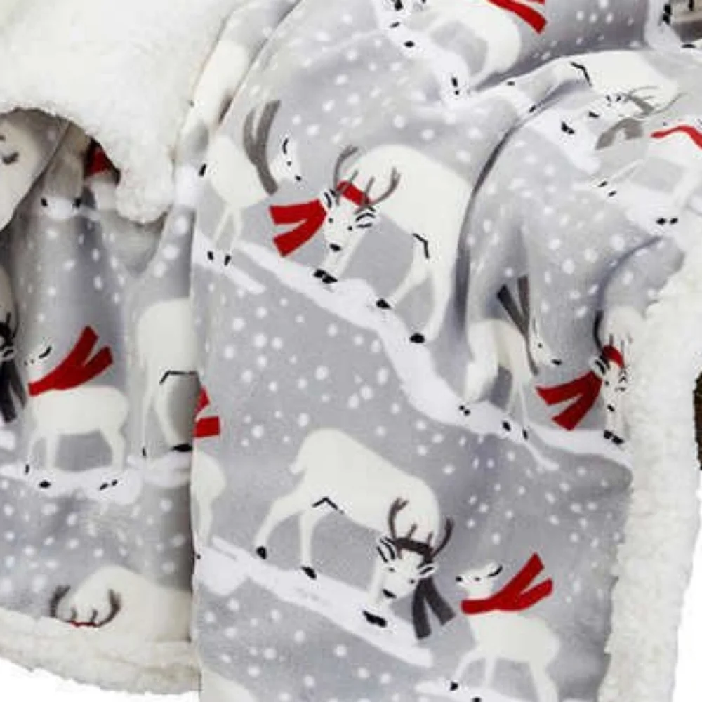 Snow Winter Deer Ultra Soft & Plush Sherpa Eddie Bauer Red Scarf Throw 🦌 NEW!